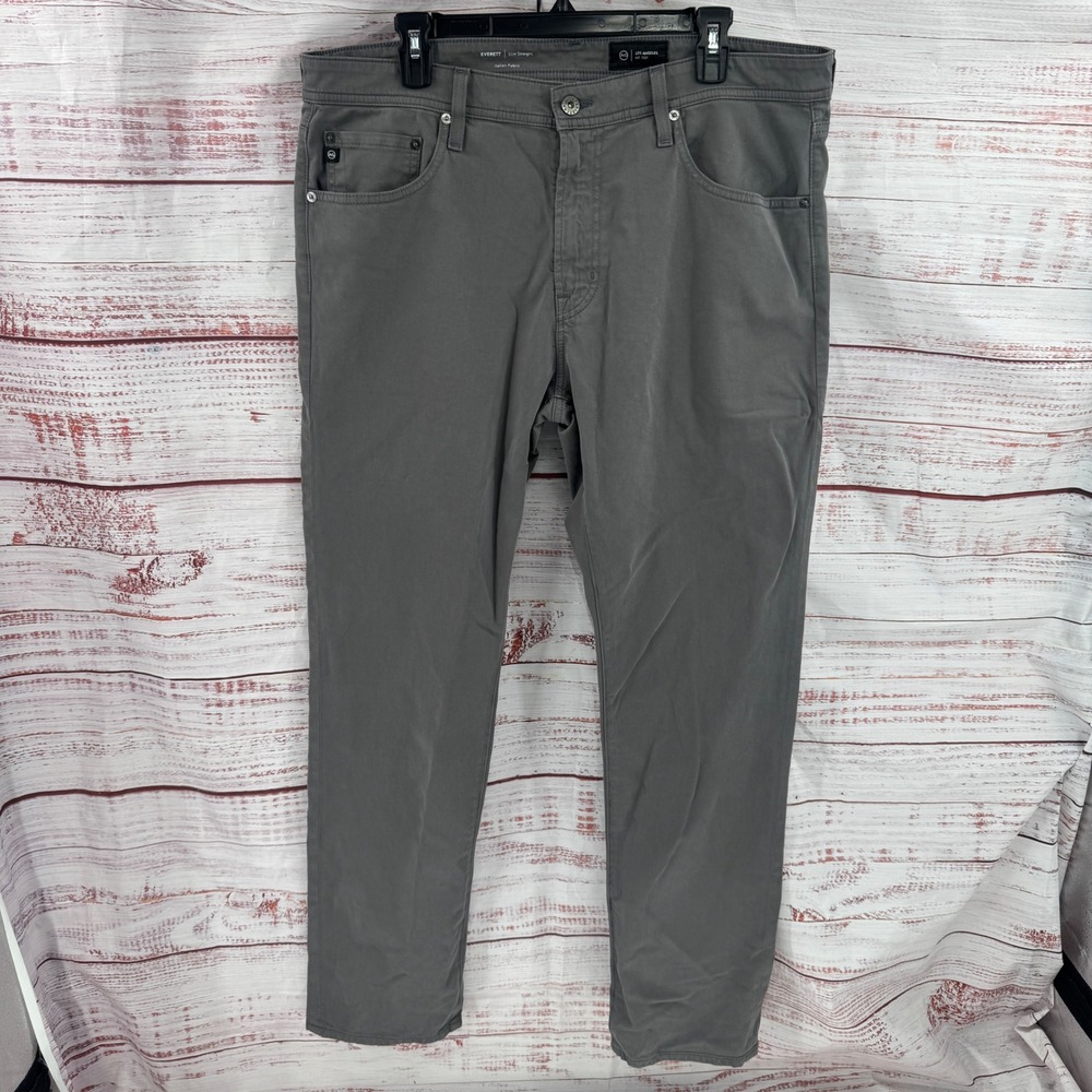 AG Adriano Goldschmied Pants 36x32 Everett Slim Straight Grey Italian Fabric